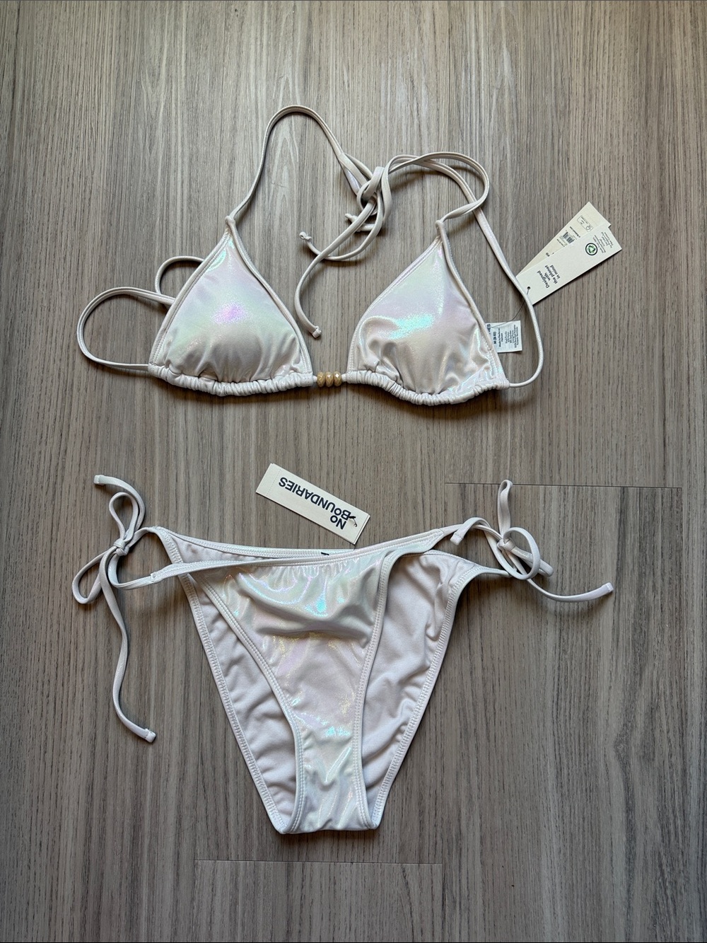 No Boundaries Iridescent Pearl White String Bikini